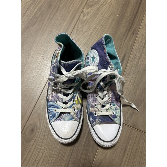 Converse Shoes Womens 8 Purple Blue Flowers Chuck Taylor High Top Sneakers - Picture 5 of 7
